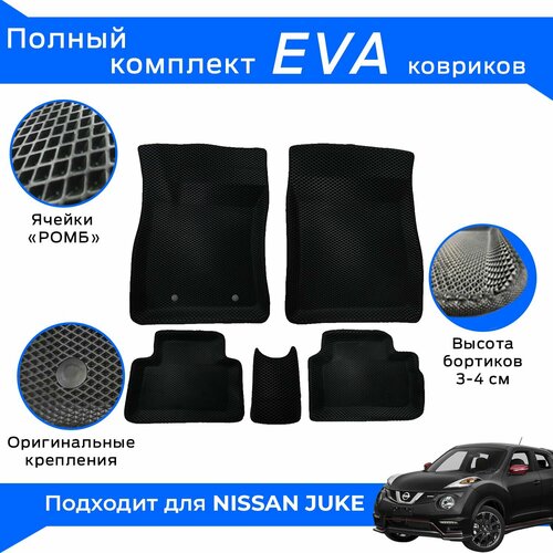 EVA коврики для Nissan Juke с бортами / Черные / Ниссан Жук / Эва-3Д, Eva-3D