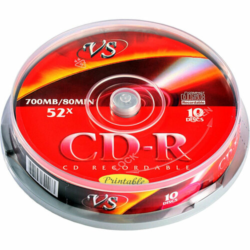 Носители информации CD-R 80 52x, VS, 10шт/уп Ink Print диск cd r vs 700 mb 52x cake box 50 50 200