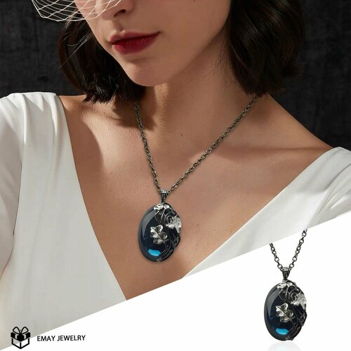 Колье Emay, синий, серебряный