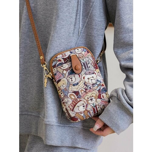 фото Сумка планшет beibaobao сумка для телефона, фактура рельефная, коричневый