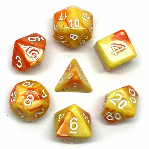 Ork's Workshop Кубики ДнД (7 шт) / Дайсы для DnD / Dungeons & Dragons / RPG / Пылающий рассвет 7pcs set polyhedral 7 die carved pattern dice set d4 d6 d8 d10 d% d12 d20 for game