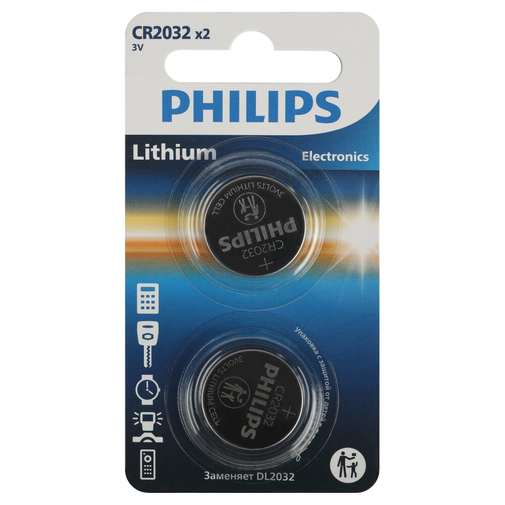 Батарейка Philips Lithium таблетка CR2032 3 В (2 шт.) (Б0062716)