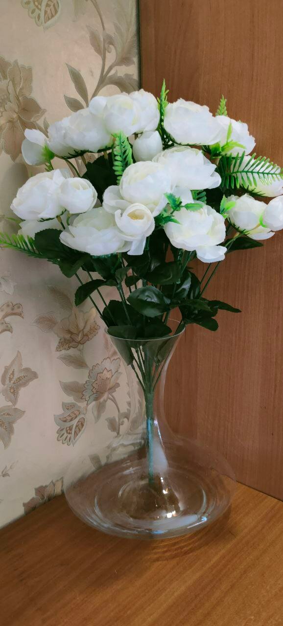 Букет искусственных цветов "Белые Пионы" - 1 букет, 18 веток, высота 49см