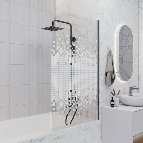 Душевая шторка на ванну Enio Cento EN7020513 85x140 профиль хром стекло с узором распашная 12750₽