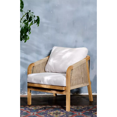 Кресло из акации Joygarden RIMINI Светлый тик/Бежевый лен/Бежевое