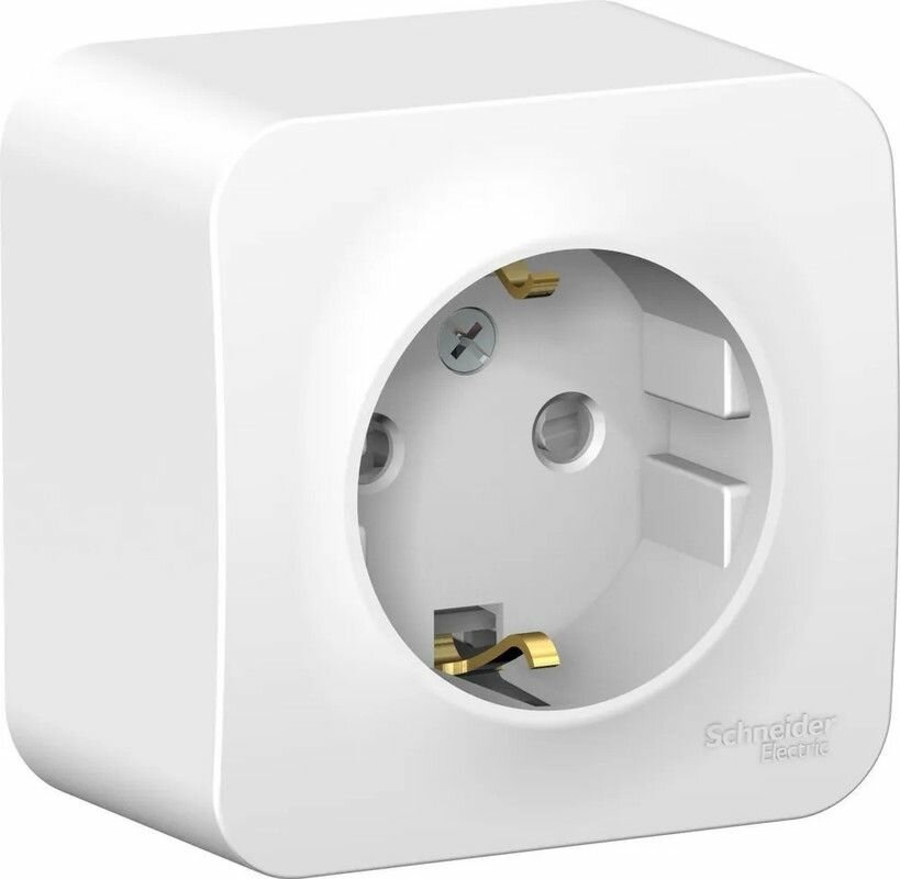 Розетка одноместная Blanca Systeme Electric накладная с заземлением и защитными шторками для открытой проводки Белый BLNRA011111 — фото 1