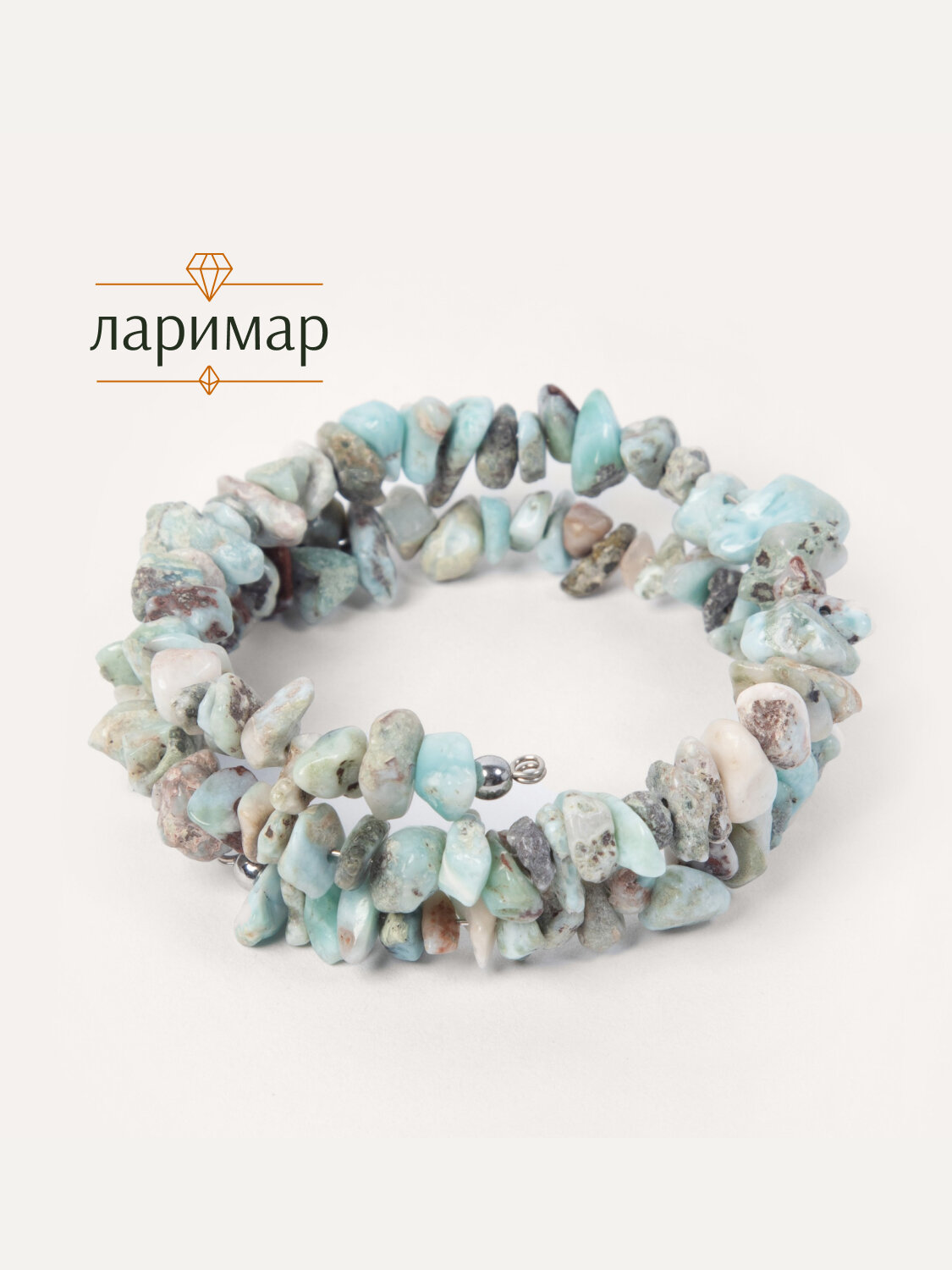 Жесткий браслет BRANDLOVE, ларимар, 1 шт., размер 19 см, черный, голубой