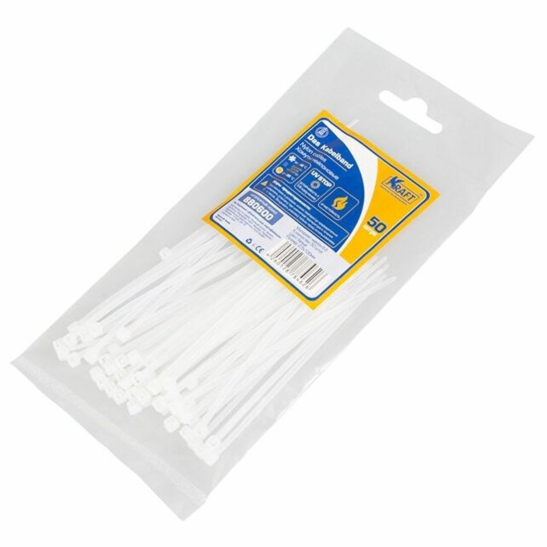 Хомут (стяжка) нейлоновый 25*100 белый (уп-ка 50 шт) KRAFT KT880600