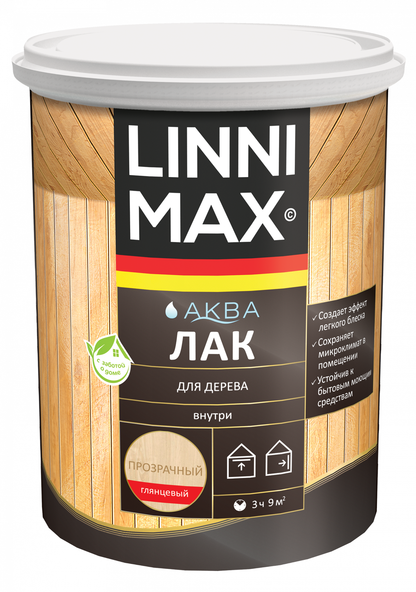 Лак LINNIMAX аква акриловый для дерева для внутренних работ, глянцевый, прозрачный 0,9л