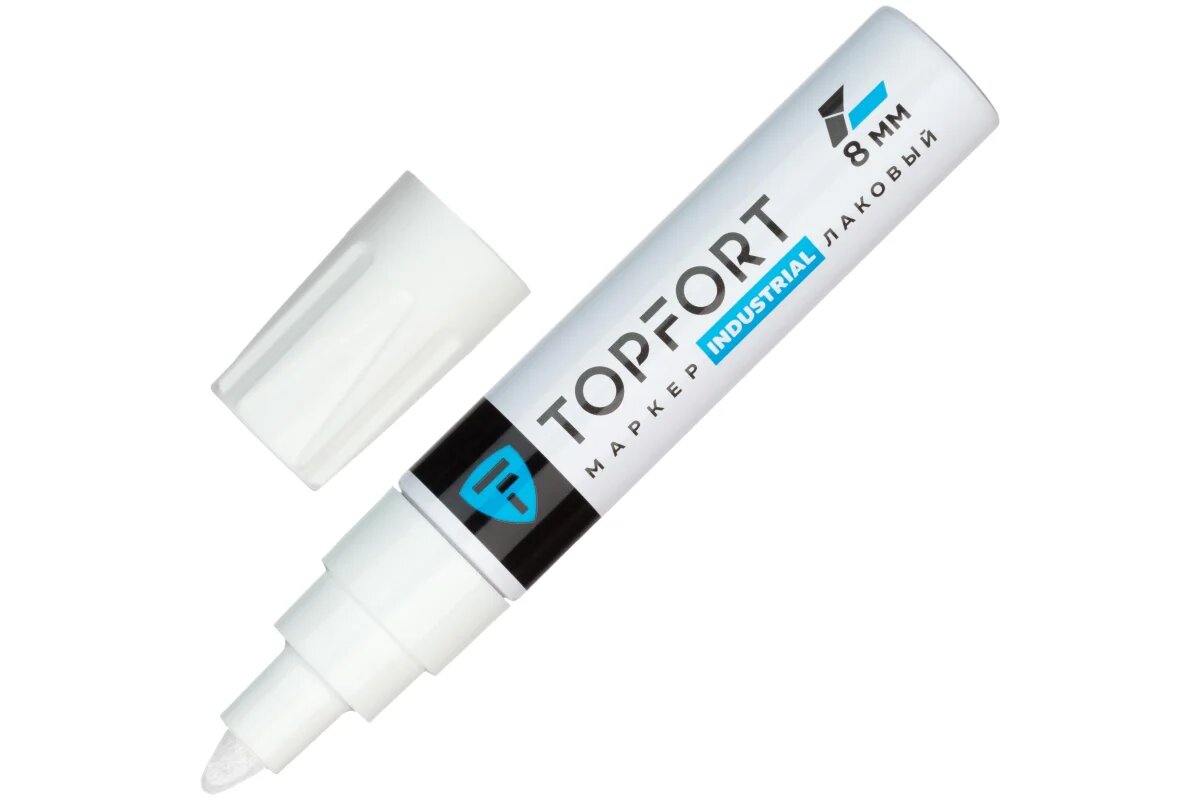 Topfort Маркер лаковый Industrial 8 мм белый для металла и поверхностей устойчив к износу