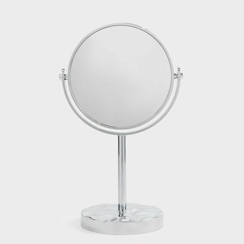 Зеркало настольное 28 см двустороннее на ножке пластик круглое серебристое Wave 1290₽