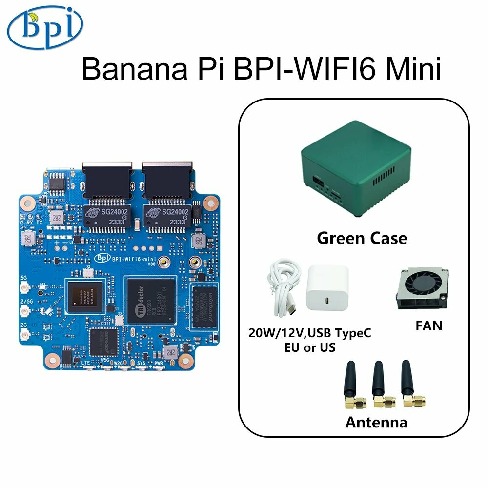 Мини-маршрутизатор Banana Pi BPI-WIFI6, Green Case SET