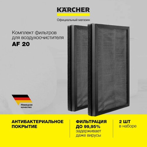 фото Комплект фильтров h13 для очистителя воздуха karcher af 20 2.863-056.0, с добавкой активированного угля и антибактериальным покрытием, 2 шт