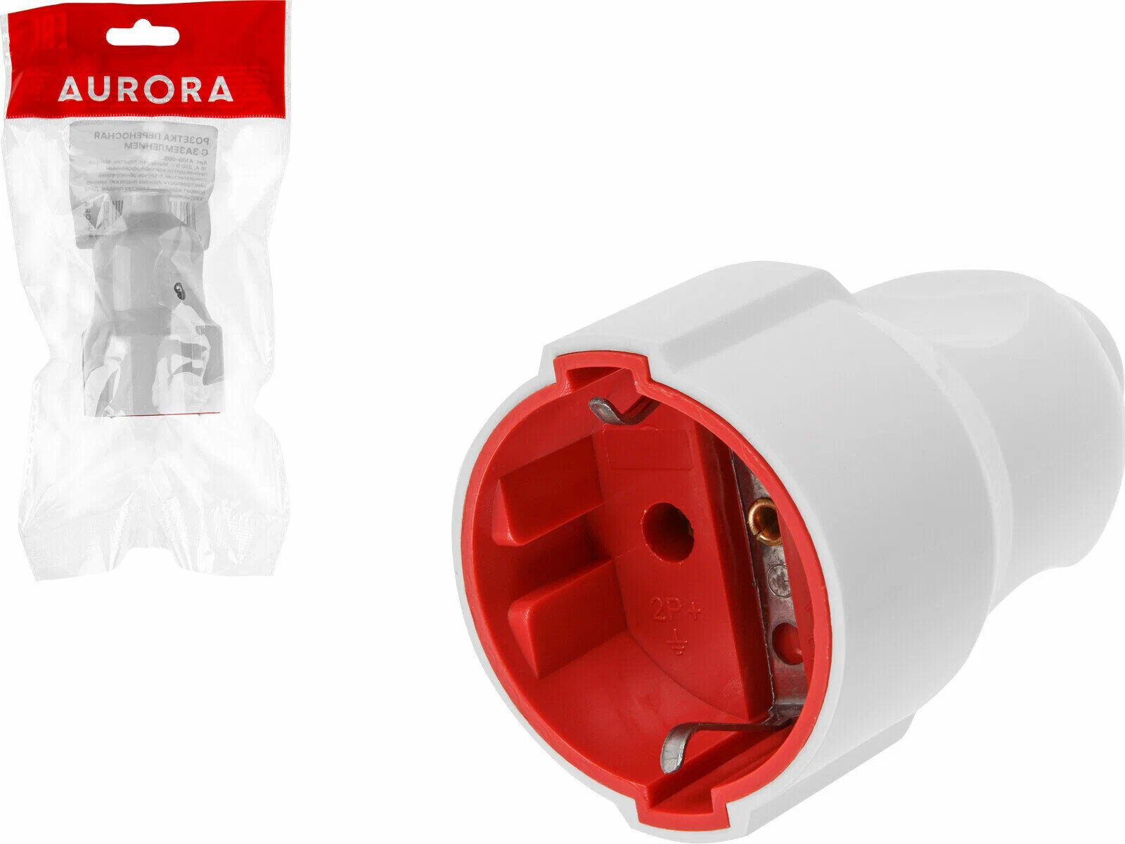 Розетка 1-ая переносная (с/з, 16А, 250В) белая, AURORA (A100-008)