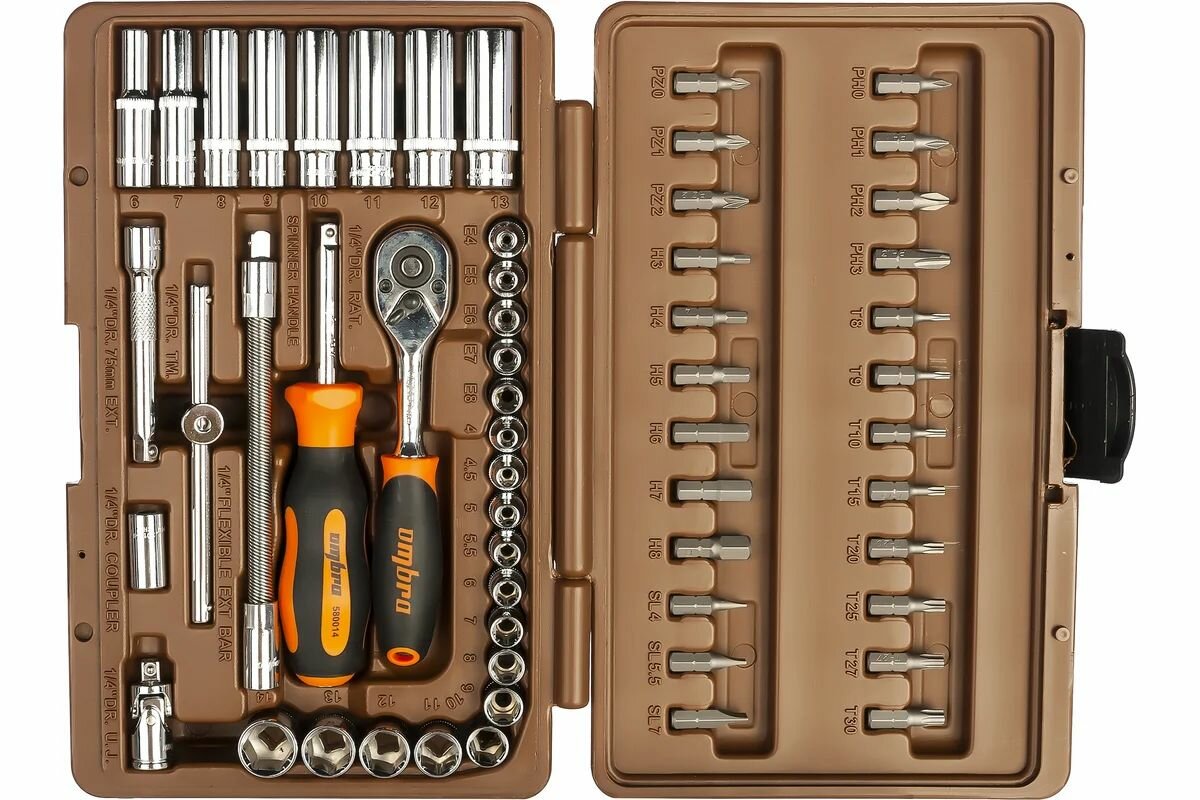 Набор инструмента универсальный 1/4"DR, 57 предметов Ombra