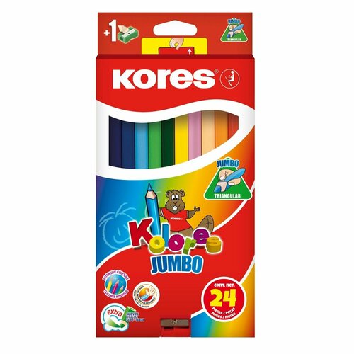 фото Kores карандаши цветные jumbo, 24 цвета с точилкой (1334937), 1 уп., разноцветный