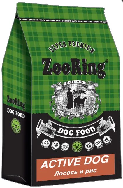 Сухой корм ZooRing "Active Dog", с лососем, для собак всех пород, 10 кг