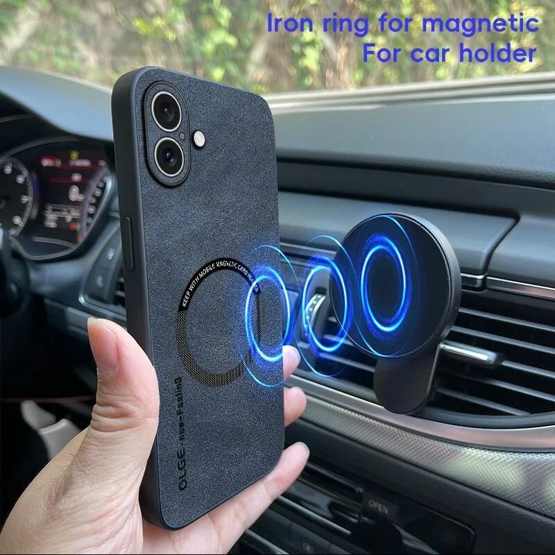 Чехол на iPhone 16 (Эпл Айфон 16 ) MagSafe, защитная кожаная накладка с магнитом из качественного покрытия (коричневый) — фото 1