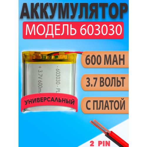 Аккумулятор (батарея) 603030 600mAh 3, 7v (30х30х6 мм)