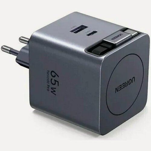 Изображение товара Сетевое зарядное устройство Ugreen X614, 45Вт, GaN, USB-C, USB-A, темно-серый(65822)