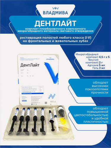Изображение товара Комплект пломбировочного композитного микрогибридного материала ДентЛайт стартовый набор