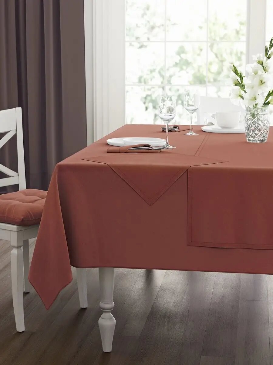 Скатерть Guten Morgen рогожка износостойкая хлопок 100% коричневая 140x180 см