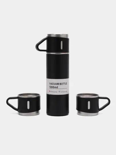 Подарочный набор: термос-термокружка с тремя чашками, объем 500 мл — фото 1