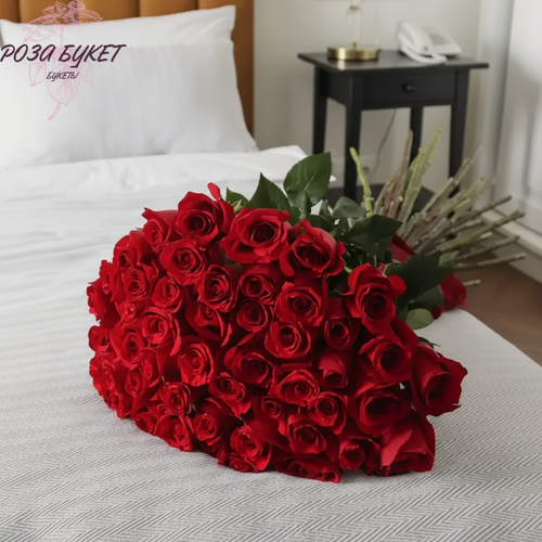 Изображение товара Букет цветов, букет из красных роз 51 шт, шикарный, премиум цветы, премиум букет, долгий букет, долго стоящие