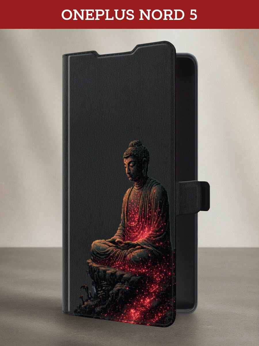 Чехол-книжка на OnePlus Nord 5 / Ван Плас Норд 5 с принтом Монах среди леса 3, черный