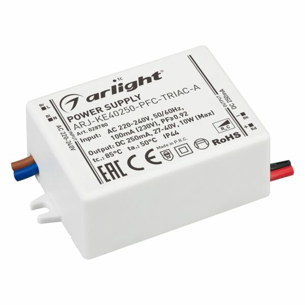 028780 Блок питания ARJ-KE40250-PFC-TRIAC-A (10W, 250mA) (Arlight, IP44 Пластик, 5 лет)