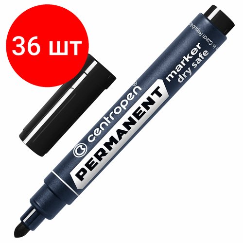 Комплект 36 шт, Маркер перманентный CENTROPEN 8510, черный, круглый наконечник, 2.5 мм, 8510, 5 8510 0112