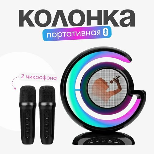 Беспроводная колонка караоке с двумя микрофонами с поддержкой USB MicroSD RGB подсветка 279000₽