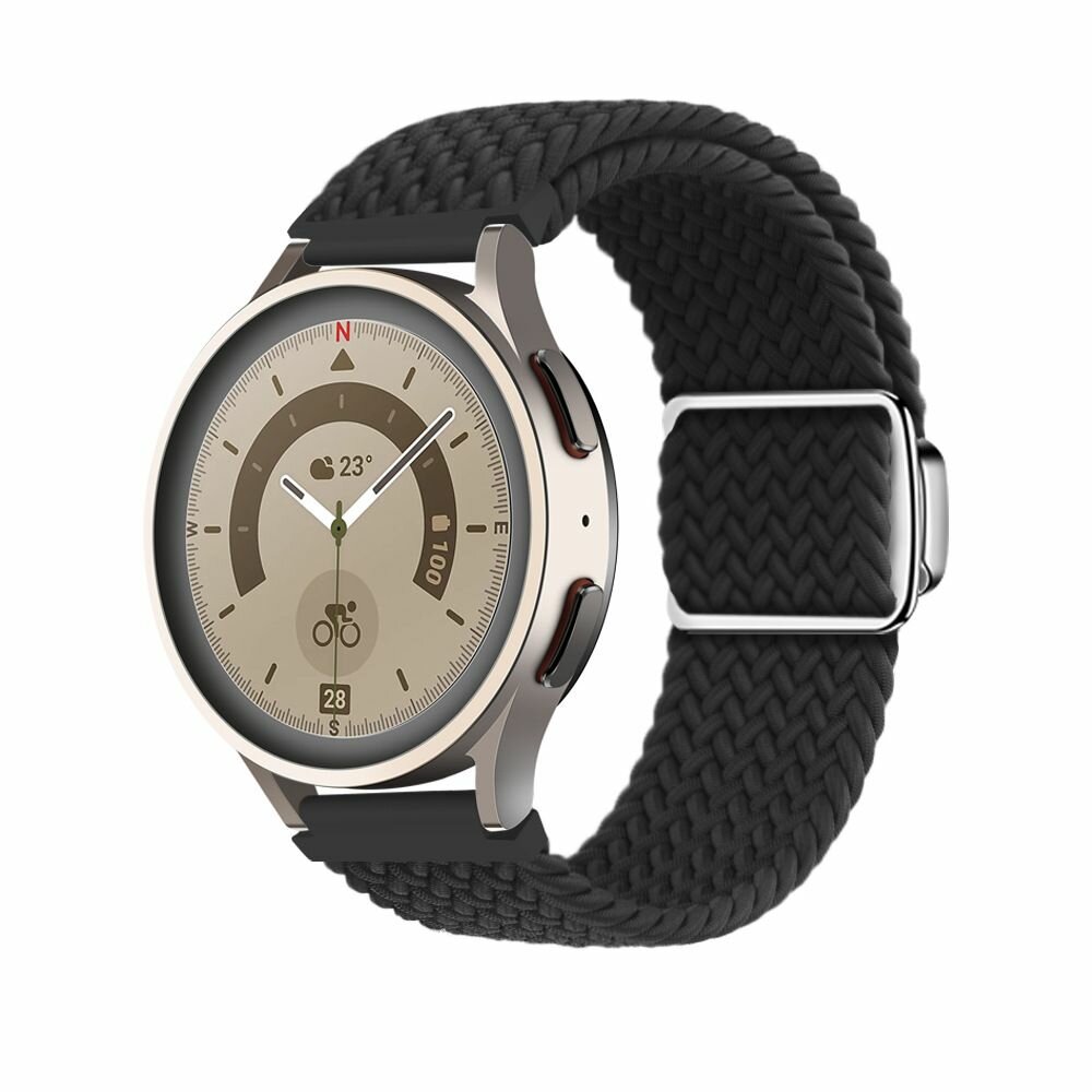 Эластичный тканевый ремешок с магнитной застёжкой для умных смарт часов 20 мм Samsung Galaxy Watch 20mm, Gear Sport , Amazfit Bip / GTS , Huawei Honor Watch , Garmin , Xiaomi Haylou , Realme черный