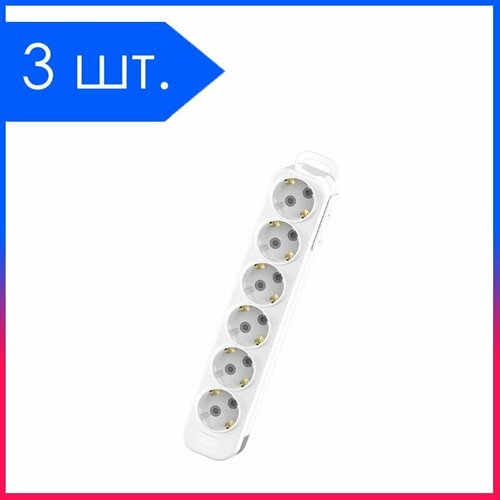 3 шт Колодка для Удлинителя 6 гнезд С Заземлением Шторки Белый 16А IP20 Myra EL-BI 2801₽