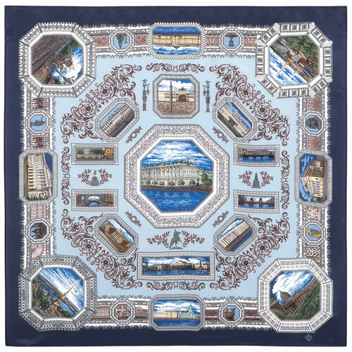 фото Платок павловопосадская платочная мануфактура,89х89 см, голубой, синий