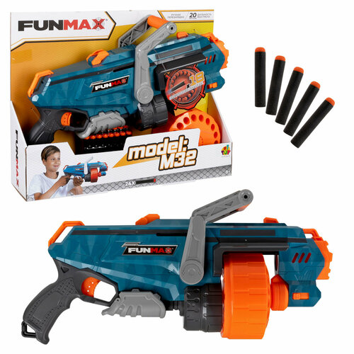 Бластер механический 1toy Funmax M32барабан на 18 выстрелов, в компл. 24 EVA снаряда