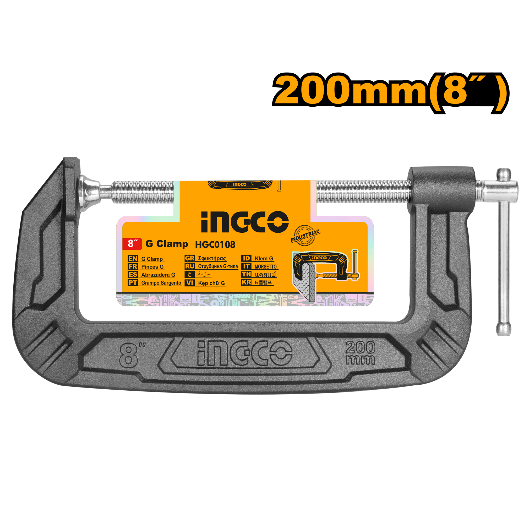 Струбцина столярная G-образная INGCO HGC0108 INDUSTRIAL 200 мм