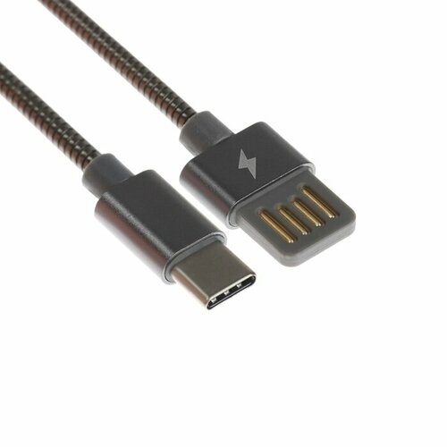 Кабель Type-C - USB, 2.1 А, металлическая оплётка, 1 метр, чёрный кабель usb на miniusb длинна 1 метр цвет чёрный новый