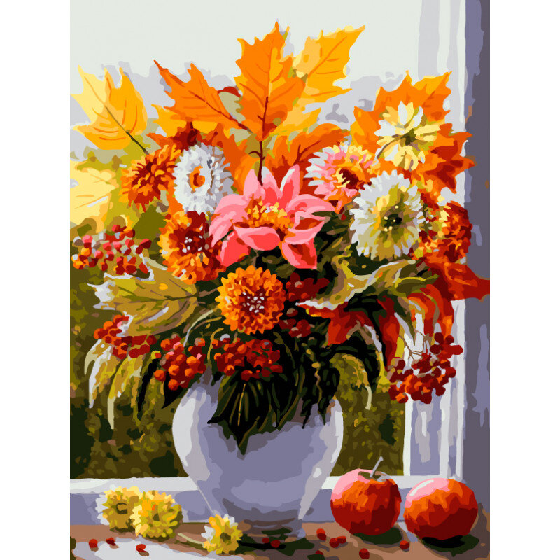 Картина по номерам Белоснежка «Осенние цветы» (40х30 см, холст на подрамнике)