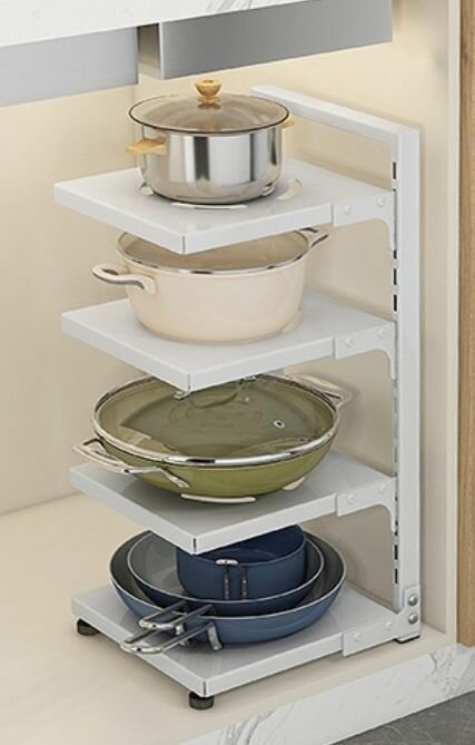 Полка этажерка (4 полки) для кухни настольная многоярусная металлическая белая органайзер для кастрюль и сковородок стеллаж на стол под мойку в шкаф