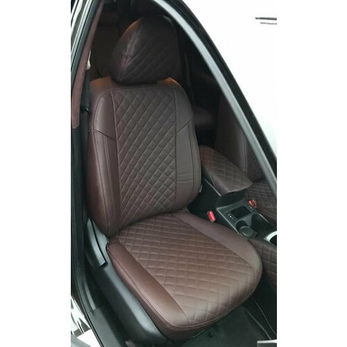 Чехлы для автомобильных сидений комплект Premium на для VOLKSWAGEN POLO (2010-2020) седан, Авточехлы модельные, экокожа, задняя спинка раздельно 40/60 шоколад ромб (Фольксваген Поло)