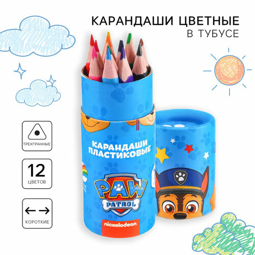 Карандаши цветные в тубусе мини, 12 цветов, Paw Patrol