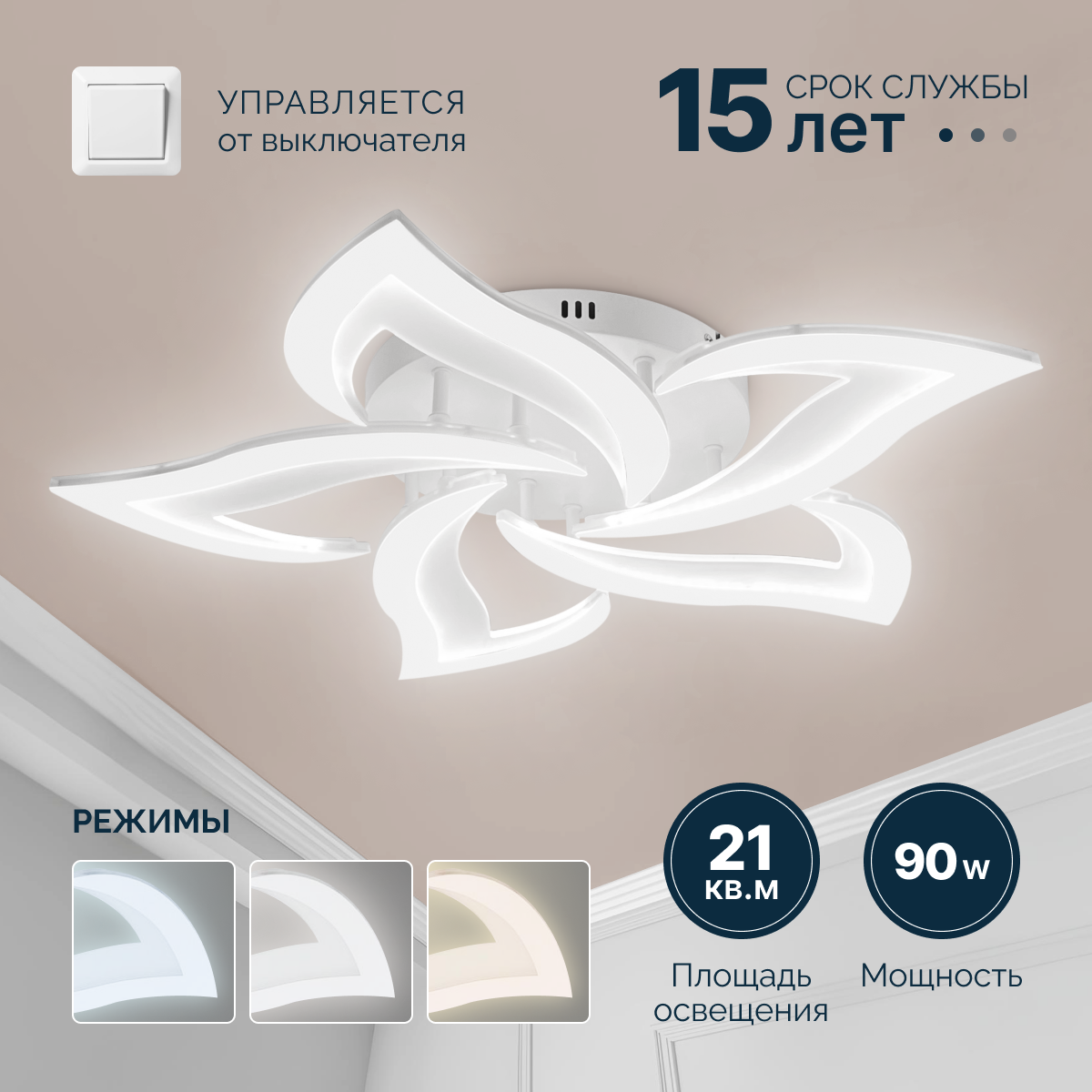 фото Люстра потолочная светодиодная SVETKOMET, 90Вт, люстра потолочная с пультом, белая