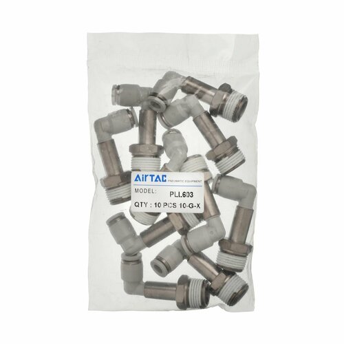 Штуцер цанговый угловой удлиненный Airtac PLL603, R3/8 под трубку 6 мм (10шт. уп)
