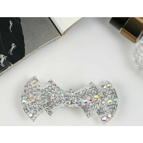 Заколка-автомат для волос Линетта бантик 8 см серебро 407₽