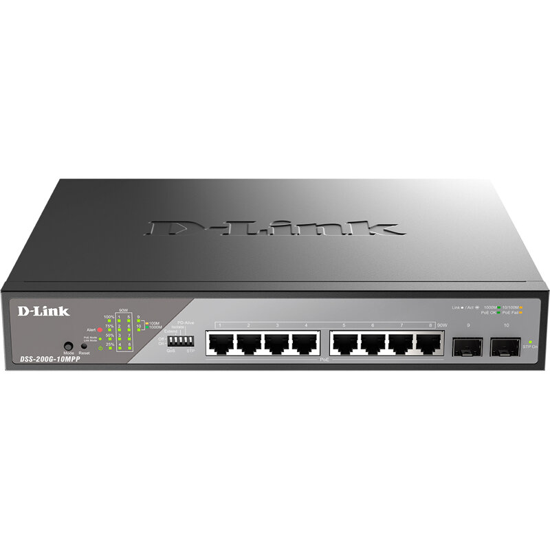 D-Link DSS-200G-10MPP/A1A Настраиваемый L2 коммутатор с 8 портами 10/100/1000Base-T и 2 портами 1000Base-X SFP (8 портов