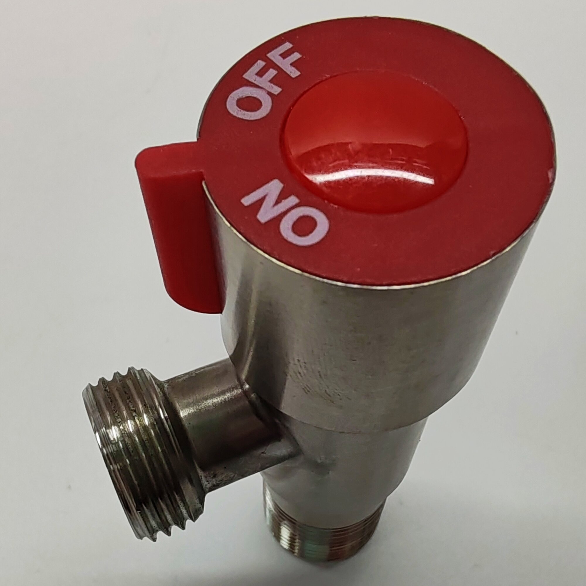 Кран вентильный угловой из нержавеющей стали для подключения сантехнических приборов (Нар/Нар) - 1/2" х 1/2" (красный). Fashun A54897H