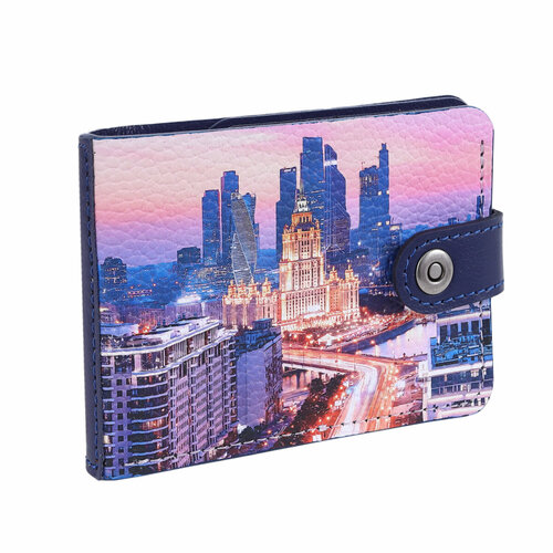 Портмоне Eshemoda Портмоне Slim с принтом Eshemoda “Вечерняя Москва”, натуральная кожа , цвет черный, фактура матовая, зернистая, черный, серый