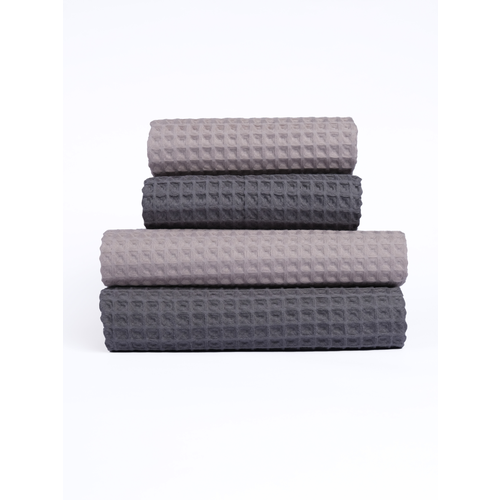 Комплект полотенец вафельных Home One 50х90 (2шт), 70х140 (2шт) темно-серый, светло-серый