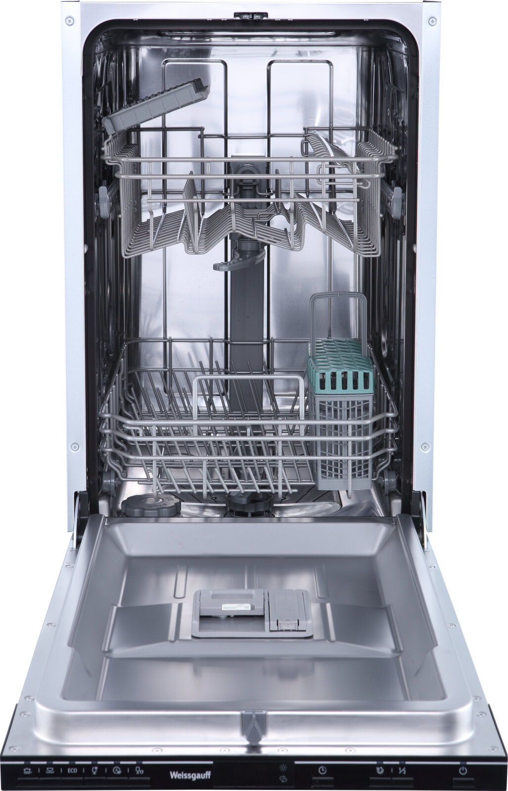 Встраиваемая посудомоечная машина Weissgauff BDW 4526 D, узкая 45 см ,3 года гарантии, 10 комплектов посуды, 6 программ, быстрый режим, 90 минут, интенсивная программа, дополнительная сушка, таймер, Индикаторы соли и ополаскивателя, дозагрузка